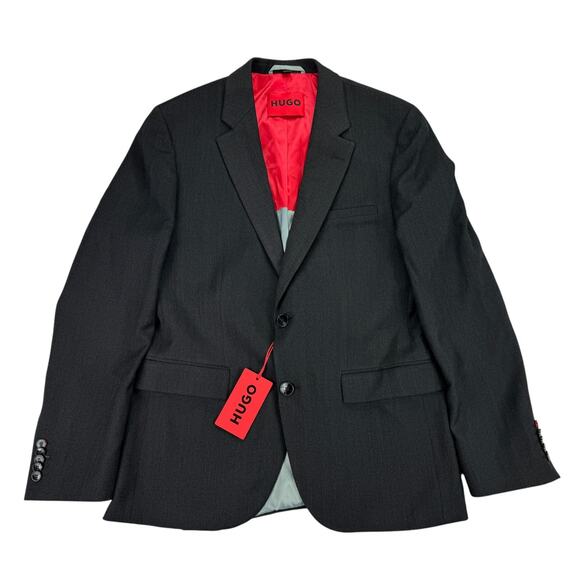 Hugo Boss Mens Modern Fit Wool Blend Herringbone Suit Jacket Charcoal Gray 38R - Picture 1 of 6
